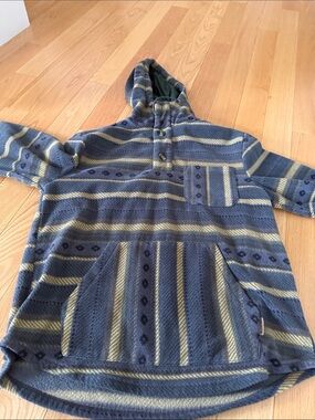 Kids Hooded Pullover fleece in Blue and Cream Stripes